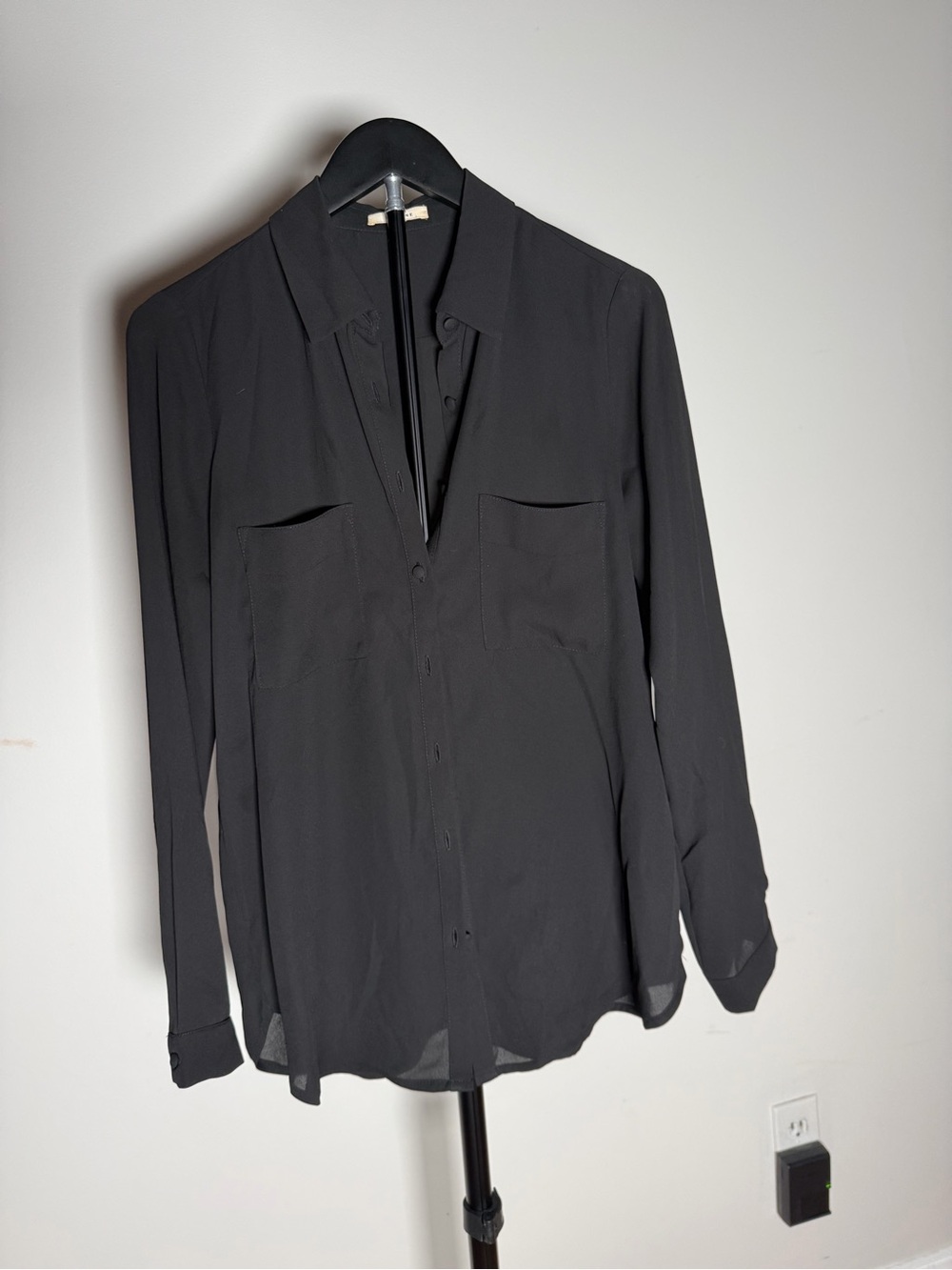 Pleione Black Long Sleeve Casual Button-Down Blouse